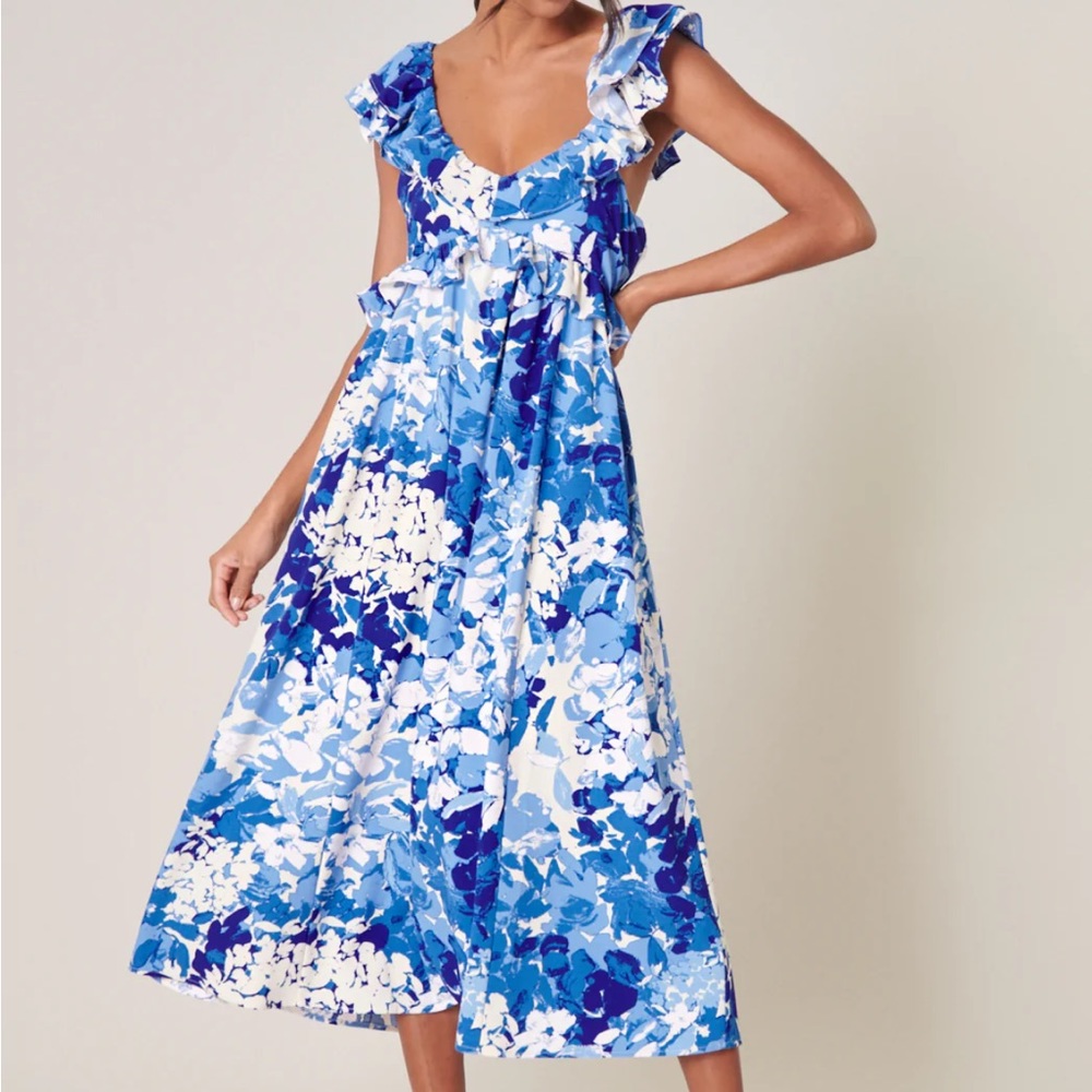 Gypsum Berry Floral Tie Back Cutout Midi Dress Back Cutout Midi Dress